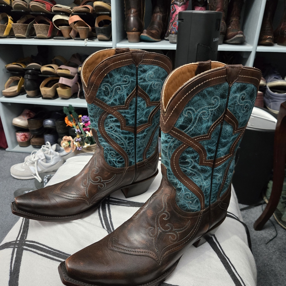 Lucchese Brown and Teal Heeled Boots